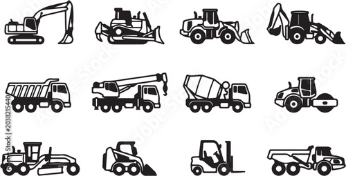 Tableau sur toile Collection of various construction vehicles illustration.