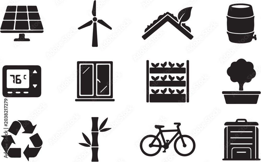 Fototapeta premium Eco friendly sustainable energy icons set.