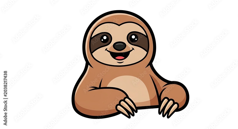 Obraz premium Cute Cartoon Sloth Smiling and Waving.