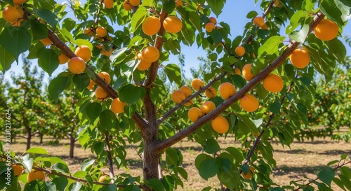 Ripe Apricots Growing on a Tree in an Orchard on a Sunny Day.
