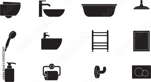 Foto Black and white bathroom icon set.
