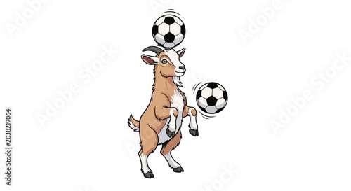Tableau sur toile Funny Goat Juggling Soccer Balls, Cartoon Style, Isolated on White