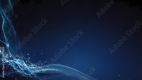 Blue flowing light band on black