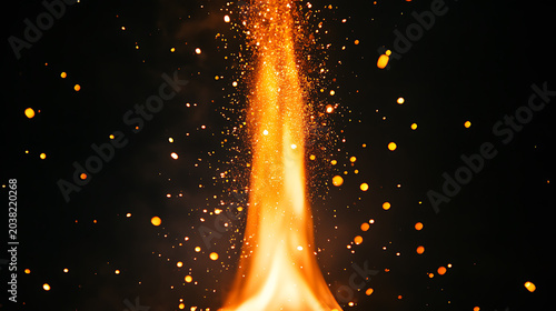 Flying sparks, glowing embers, fire particles
