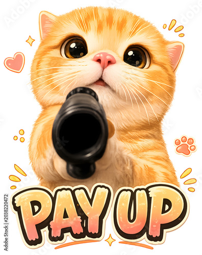 Cute Gangster Cat Demanding “Pay Up” with Cartoon Crime Boss Attitude, Funny Streetwear Style and Playful Meme Illustration