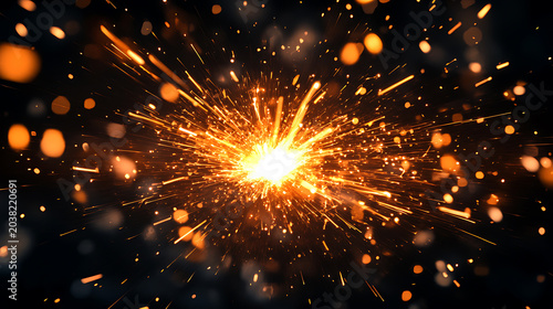 Flying sparks, glowing embers, fire particles