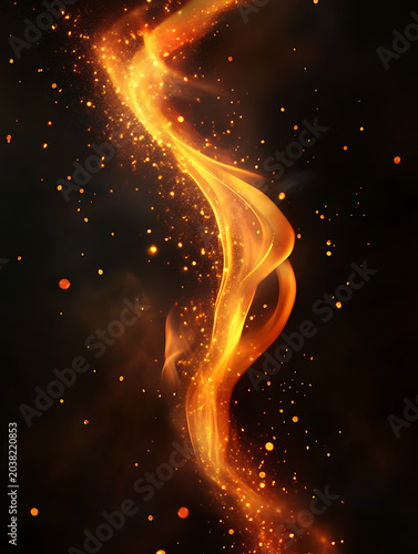 Flying sparks, glowing embers, fire particles