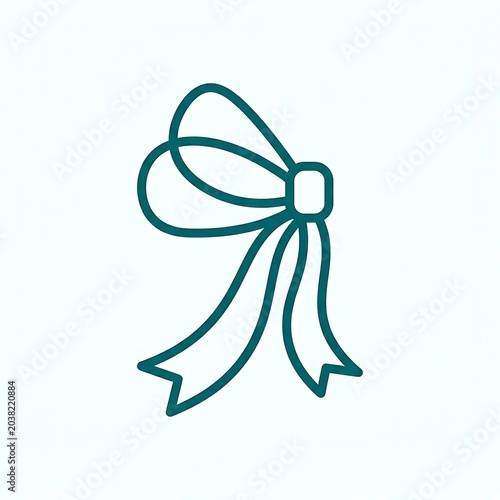 Elegant teal ribbon icon on light background for design and decoration