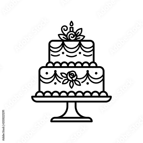 Elegant two tiered cake illustration with floral details and candle
