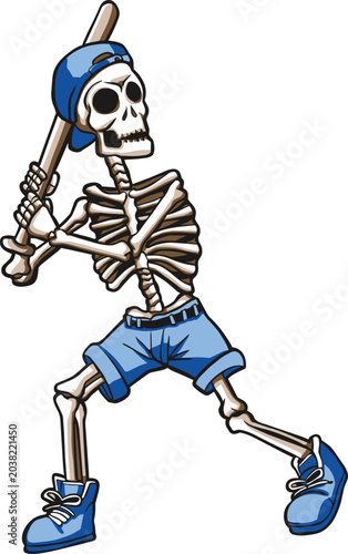 Halloween Skeleton Baseball Player Cartoon Character Illustration