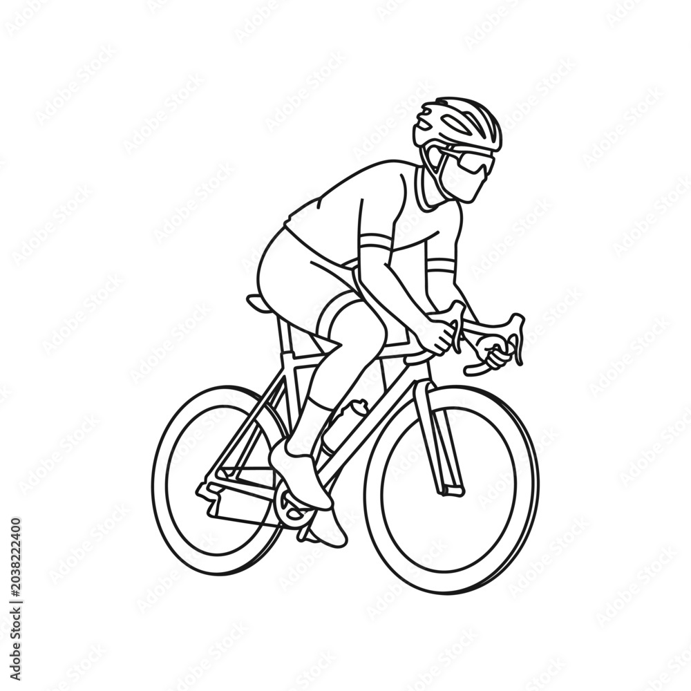 Naklejka premium Cyclist in action black and white illustration of road bike and rider