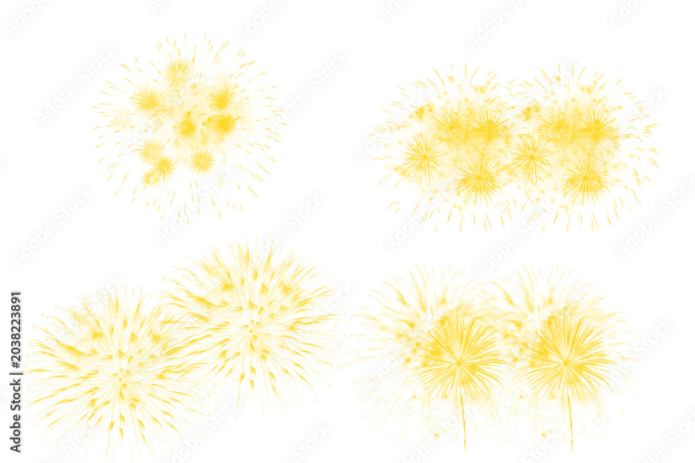 Obraz premium Yellow fireworks explosion collection as PNG element