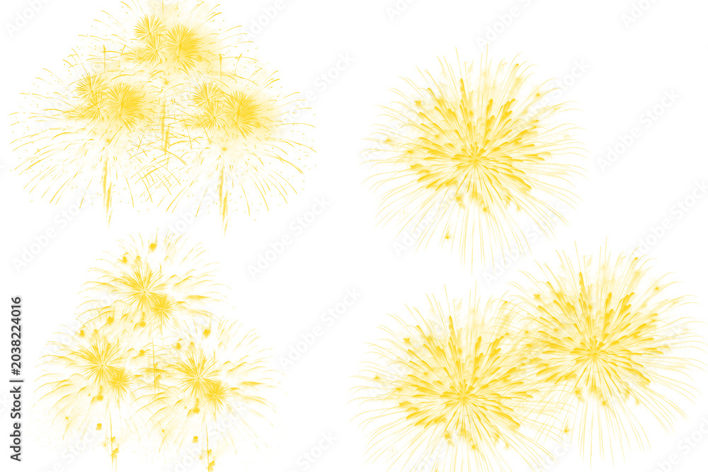 Obraz premium Set of yellow hand drawn firework sparkle as isolated PNG