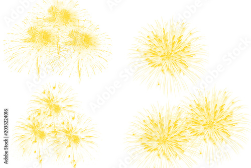 Set of yellow hand drawn firework sparkle as isolated PNG