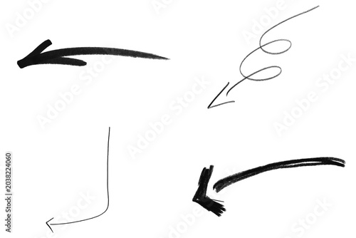 Group of black hand drawn sketch arrow as PNG cutout