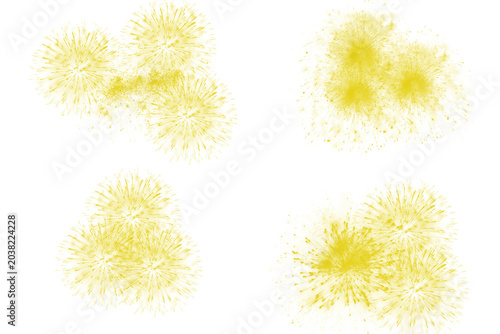 Yellow fireworks explosion particles as transparent cutout