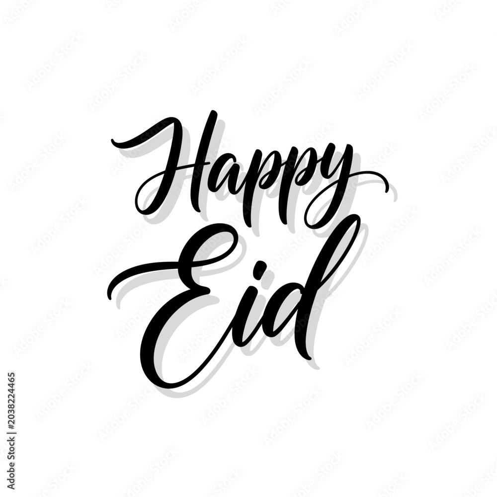 Fototapeta premium Happy eid script calligraphy black and white isolated on white background