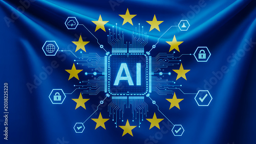 Artificial intelligence technology concept with european union digital regulation and cybersecurity