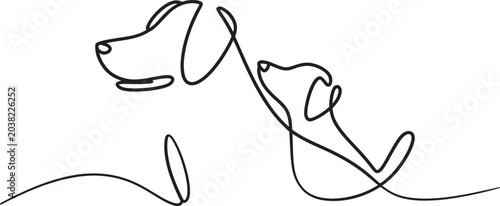 Two dogs heads in one line art style isolated on transparent background.