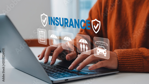 Online insurance services concept with digital protection icons