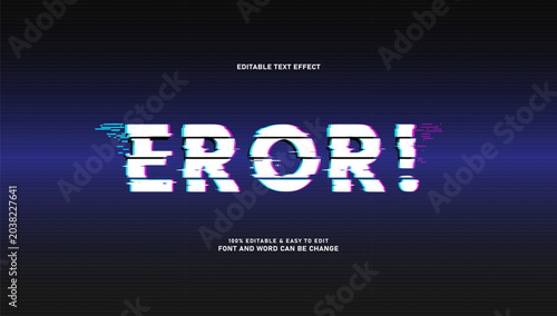 Glitch Error Text Effect Template, Editable Font Style Vector Illustration