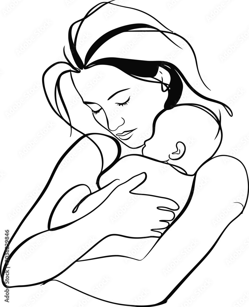 Obraz premium Mother embracing and hugging her infant baby