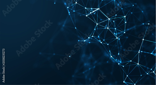 Network connections visualized in glowing blue lines and nodes on dark background