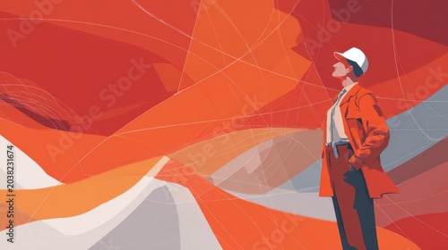 Vibrant Abstract Background with Person in Orange Coat
