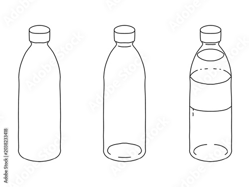 シンプルなペットボトルの線画セット