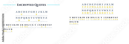 Canvas Print Encrypted quote puzzle with substitution cipher solution worksheet