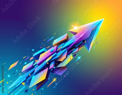 Futuristic Abstract Arrow Rising Vibrant Digital Background
