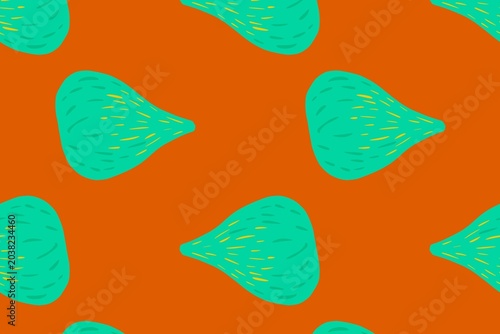 Vibrant green shapes on orange background pattern