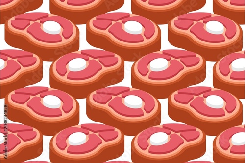 Freshly baked pink frosted donuts with heart-shaped cutouts arranged in a grid pattern on a light background