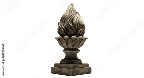A bronze finial with a flame design