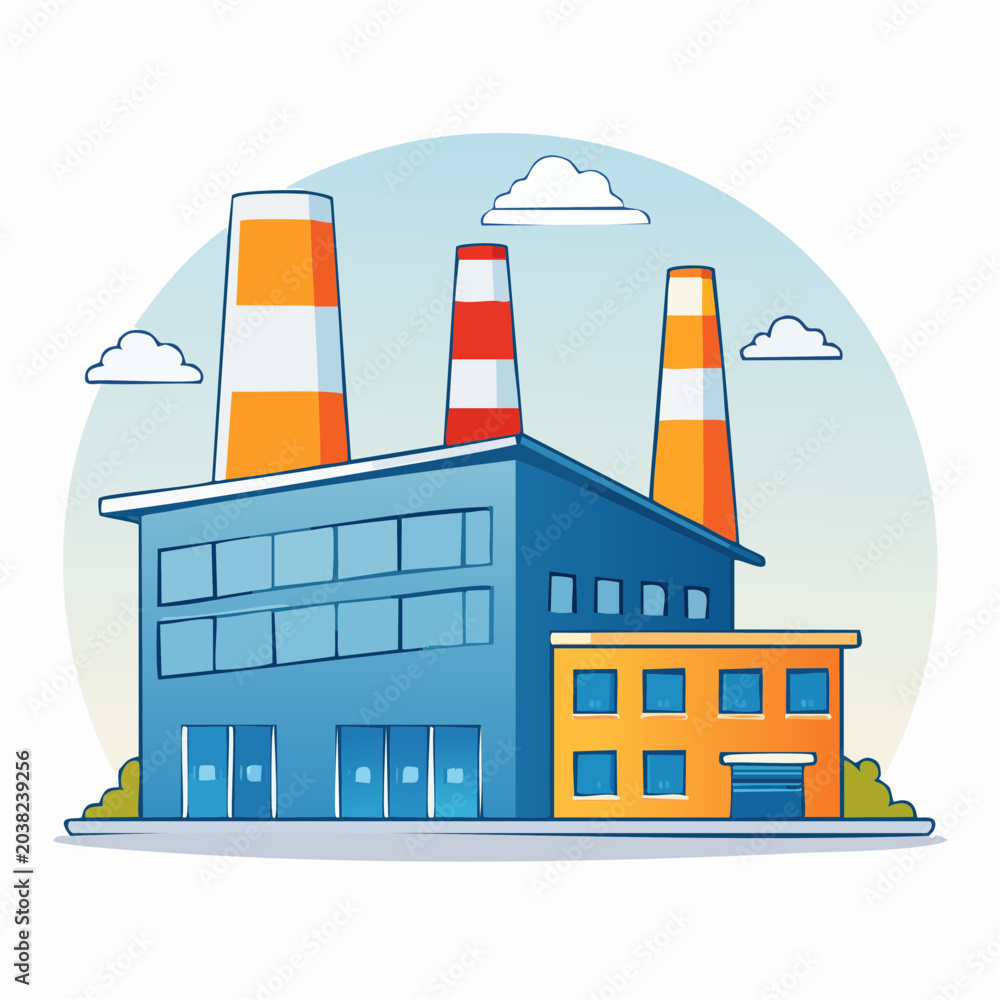 Fototapeta premium Cartoon illustration of a factory with smoking chimneys
