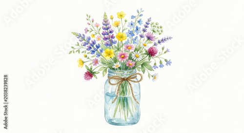 Pink flower bouquet in a glass vase isolated on white background