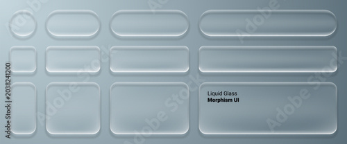 Foto set of liquid glass morphism white elements in various shapes