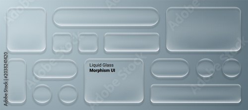 Photos set of liquid glass morphism white elements in various shapes