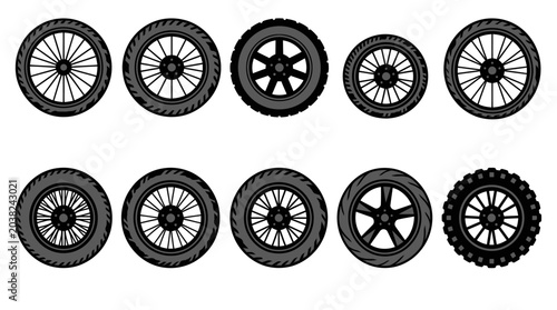 Motorcycle wheel icon set, flat vector tire illustrations isolated on white