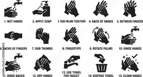 Foto Professional vector illustration set showing fifteen essential steps for proper