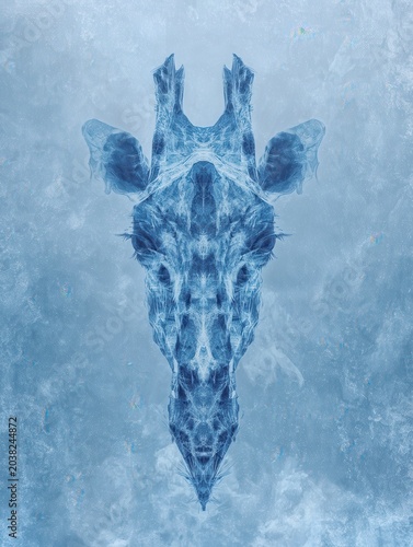 Ethereal Giraffe Head Abstract Blue Art Design