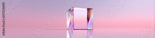 Modern geometric glass object with colorful reflection