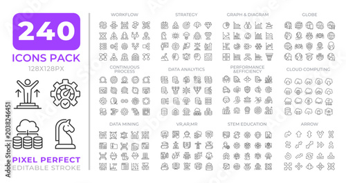 Photos Business workflow improvement line icons set collection