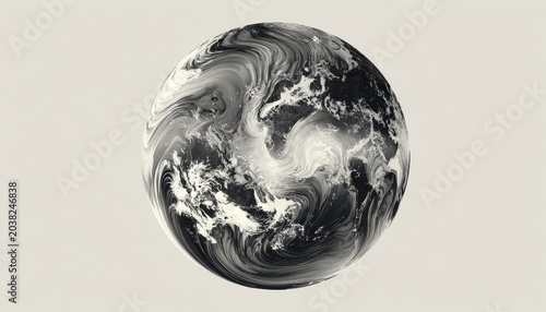 Abstract Earth in Black and White Swirling Patterns