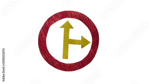 Foto Red traffic sign with mandatory left or right turn arrows