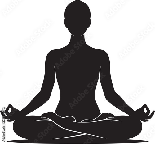 Yoga, meditation, zen, black silhouette, vector icon
