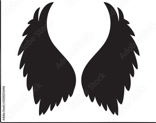 Black wing icons, feathered wings, angel wings, vector graphics