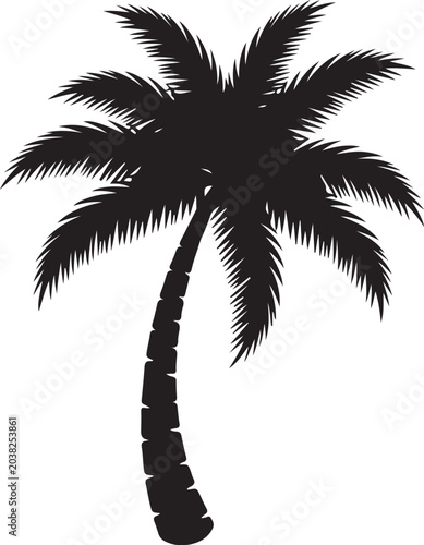 Black palm tree silhouette, tropical icon, palm tree vector, summer symbol