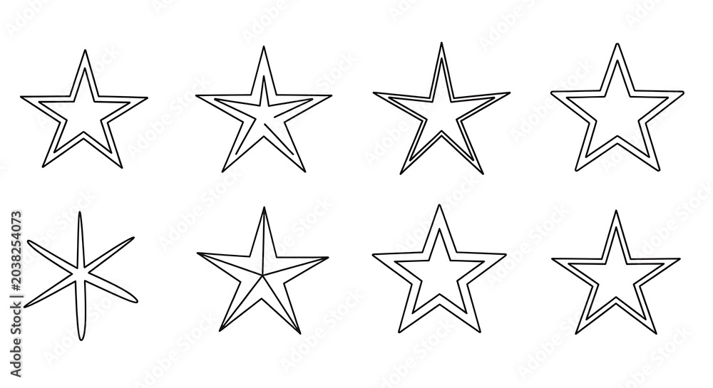 Fototapeta premium Collection of star shapes with varying designs on white background for rating or decorative use