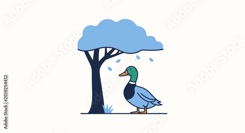 Foto Mallard Duck Standing Under Tree.